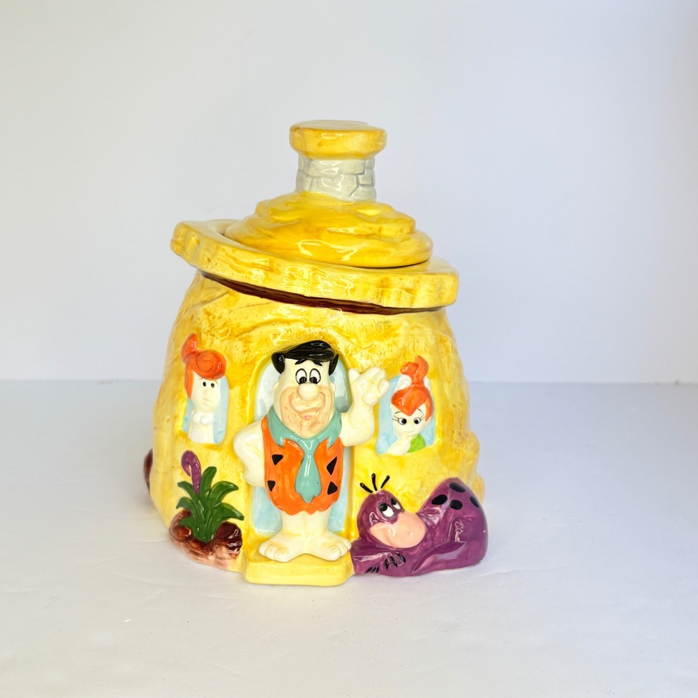 Hanna-Barbera The Flintstones Family Cookie Jar Ceramic Yellow Vintage Bedrock